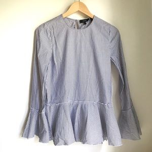 Theory  striped long sleeve blouse with peplum